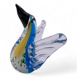 Art Glass Bird by Diamond Star Figurine Blue and Yellow 5 Inches